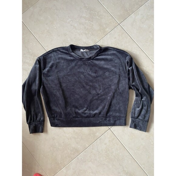 Hippie Rose Long Sleeve Crop Velour Women’s Sz XL Pullover Sweater Dark Silver - Picture 1 of 14